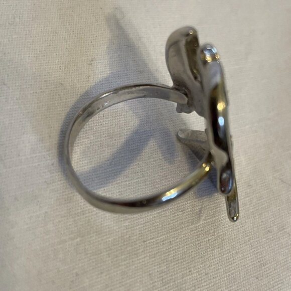 Silver Tone Phoenix Thunderbird Turquoise Coral Inlay Size 7.25 Costume Ring - Picture 8 of 9